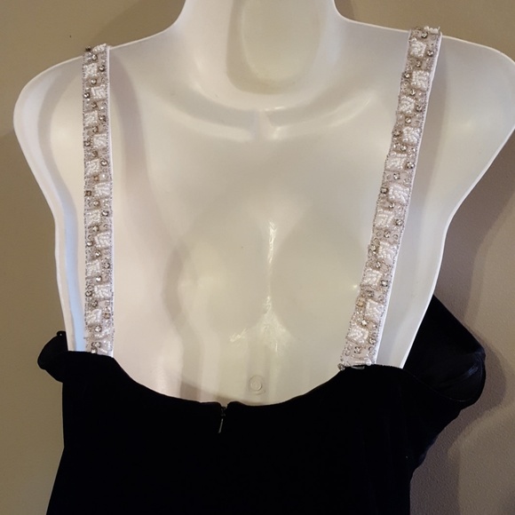 Black Velvet gown with White beaded straps - Picture 3 of 8